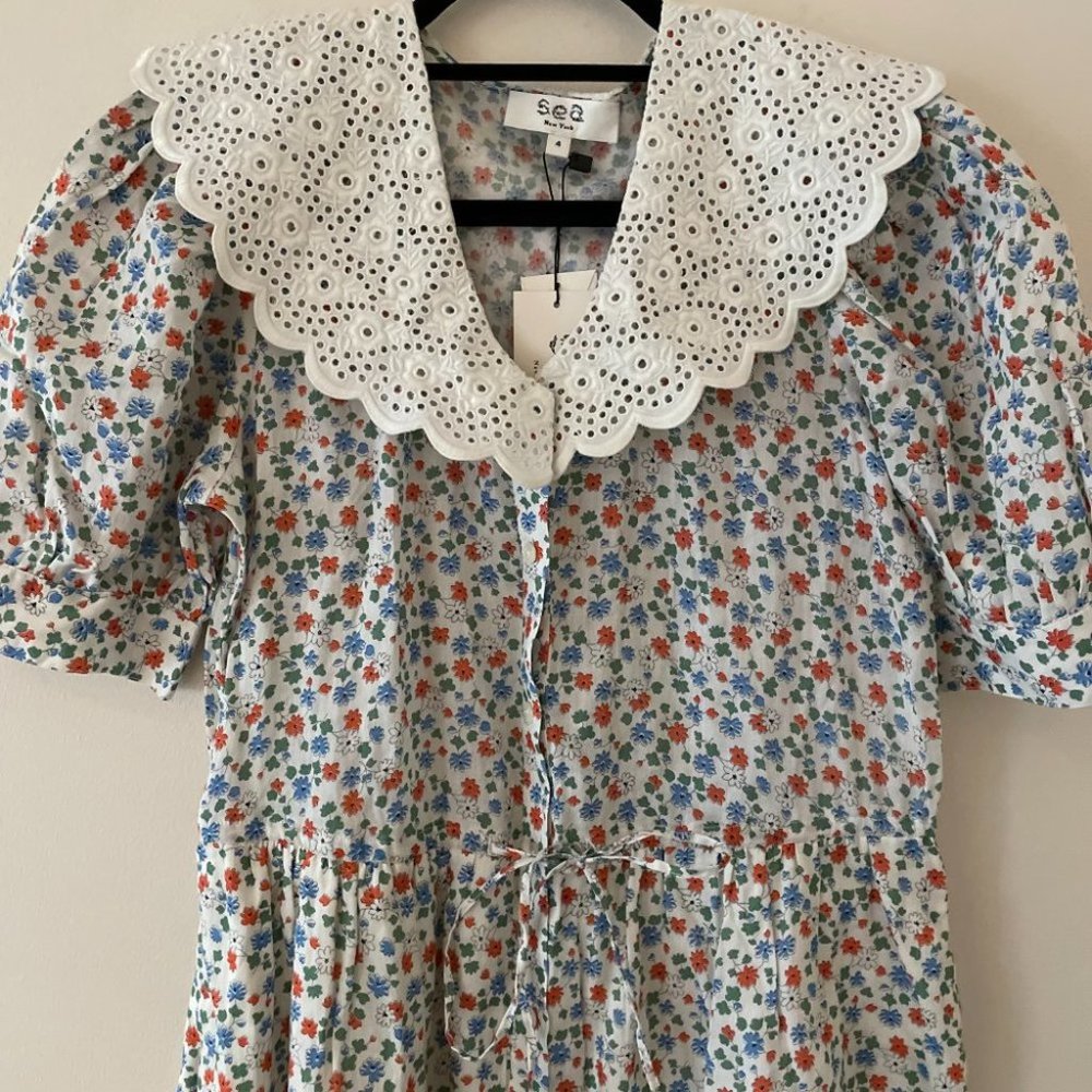 Sea New York Bubbie Puff Sleeve Ditsy Floral Ruffle Midi Dress Size 4 - Picture 4 of 7